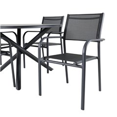 Alma Dining Table - Black Alu - ø120cm, Santorini Arm Chair (Stackable) - Black alu / Black Textilene_4