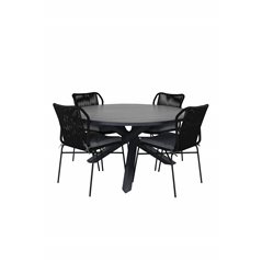 Parma - Table ø 140 - Black Alu /Grey Aintwood, Julian Dining Chair - Black Steel / Black Rope (stackable)_4