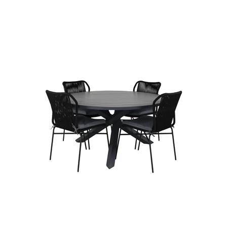 Parma - Table ø 140 - Black Alu /Grey Aintwood, Julian Dining Chair - Black Steel / Black Rope (stackable)_4