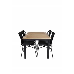 Panama Table 152/210 - Black/Teak, Julian Dining Chair - Black Steel / Black Rope (stackable)_4