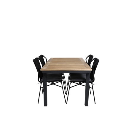 Panama Table 152/210 - Black/Teak, Julian Dining Chair - Black Steel / Black Rope (stackable)_4