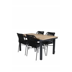 Panama Table 152/210 - Black/Teak, Julian Dining Chair - Black Steel / Black Rope (stackable)_4