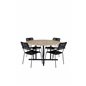 Cruz Dining Table - Black Steel / Acacia - Lindos Armchair - Black Alu / Black Rope