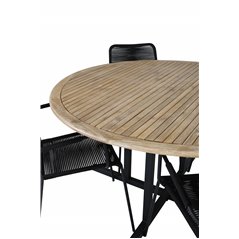 Cruz Dining table - Black Steel / Acacia (teak look) ø140cm+Lindos Armchair - Black Alu / Black Rope_4