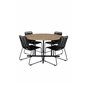 Cruz Dining Table - Black Steel / Acacia (teak look) ø140cm, Lindos Stacking Chair - Black Alu / Black Rope