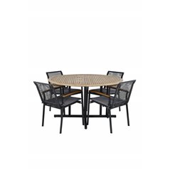 Cruz Dining Table - Black Steel / Acacia (teak look) ø140cm, Dallas Dining Chair