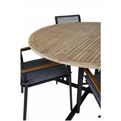 Cruz Dining table - Black Steel / Acacia (teak look) ø140cm, Dallas Dining Chair_4