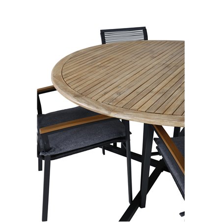 Cruz matbord - svart stål / akacia (teak look) Ø140cm, Dallas Matstol_4