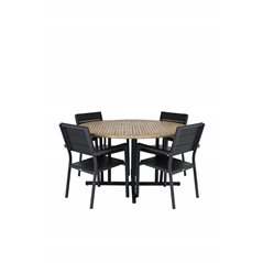 Cruz Dining table - Black Steel / Acacia (teak look) ø140cm, Levels Chair (stackable) - Black Alu / Black Aintwood_4