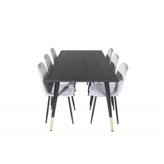 Dipp Dining Table - 180*90cm - Black / Black Brass, Polar Diamond Dining Chair - Black Legs - Grey Velvet_6