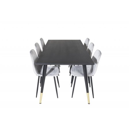 Dipp Dining Table - 180*90cm - Black / Black Brass, Polar Diamond Dining Chair - Black Legs - Grey Velvet_6