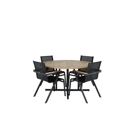 Cruz Dining table - Black Steel / Acacia (teak look) ø140cm, Mexico Chair - Black/Teak_4