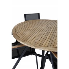 Cruz Dining Table - Black Steel / Acacia (teak look) ø140cm, Meksikon tuoli - Black/Teak_4