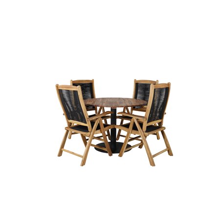 Cot Dining Table - Black steel / Acacia (teaklook) - ø100cm+Peter 5:pos Chair - Black Rope / Acacia_4