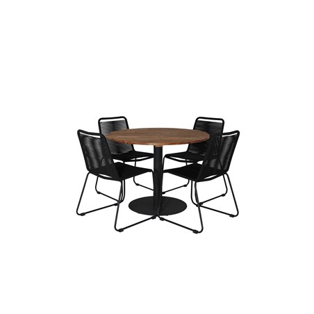 Cot Dining Table - Black steel / Acacia (teaklook) - ø100cm+Lindos Stacking Chair - Black Alu / Black Rope_4