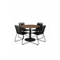 Cot Dining Table - Black Steel / Acacia Ö100cm+Lindos Stacking Chair - Black Alu/Black Rope