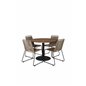 Cot Dining Table - Black Steel / Acacia Ö100cm+Lindos Stacking Chair - Black Alu / Latte Rope