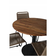 Cot Dining Table - Black steel / Acacia (teaklook) - ø100cm+Lindos Stacking Chair - Black Alu / Latte Rope_4