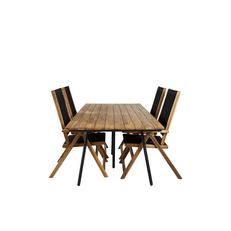 Chan Dining Table - Black Steel / Acacia (teak look) - 200cm+Little John foldable Chair - Rope / Acacia_4