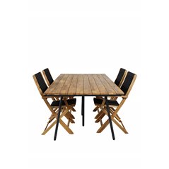 Chan Dining Table - Black Steel / Acacia (teak look) - 200cm+Peter foldable chair - rope / Acacia_4