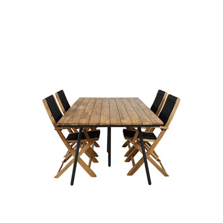 Chan Dining Table - Black Steel / Acacia (teak look) - 200cm+Peter foldable chair - rope / Acacia_4