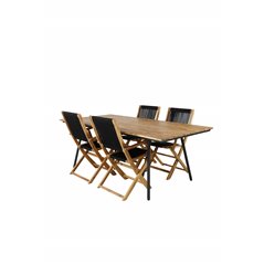 Chan Dining Table - Black Steel / Acacia (teak look) - 200cm+Peter foldable chair - rope / Acacia_4