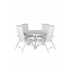 Alma Dining Table - White Alu - ø120cm, Panama 5:pos Chair - White/Teak_4