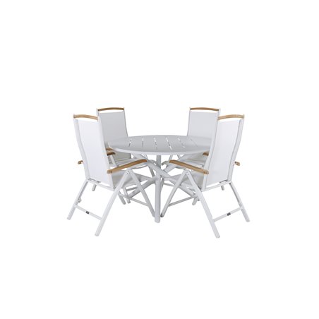 Alma Dining Table - White Alu - ø120cm, Panama 5:pos Chair - White/Teak_4