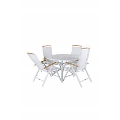 Alma Dining Table - White Alu - ø120cm, Panama 5:pos Chair - White/Teak_4