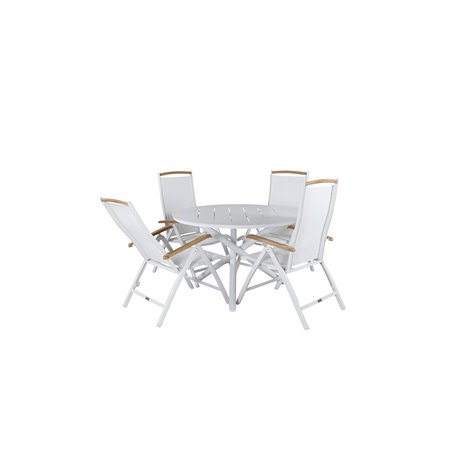 Alma Dining Table - White Alu - ø120cm, Panama 5:pos Valkoinen/Teak_4