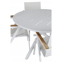 Alma Dining Table - White Alu - ø120cm, Mexico Chair - White/Teak_4