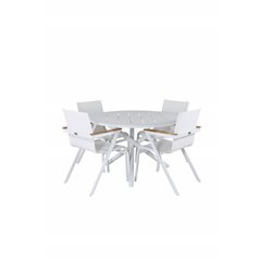 Alma Dining Table - White Alu - ø120cm, Mexico Chair - White/Teak_4