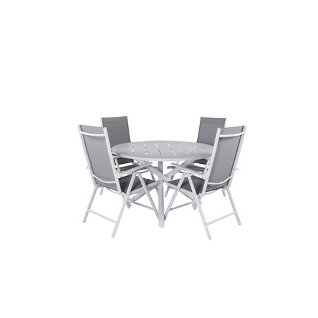 Alma Dining Table - White Alu - ø120cm, Break 5:pos Chair - White/Grey_4