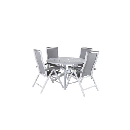 Alma Dining Table - White Alu - ø120cm, Albany 5:pos Chair - White/Grey_4