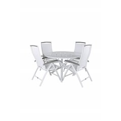 Alma Dining Table - White Alu - ø120cm, Albany 5:pos Stol - Vit Aluminium/vit textilene/aintwood_4