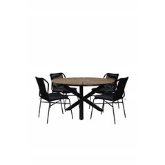 Mexico Table ø 140 - Black/Teak, Julian Dining Chair - Black Steel / Black Rope (stackable)_4