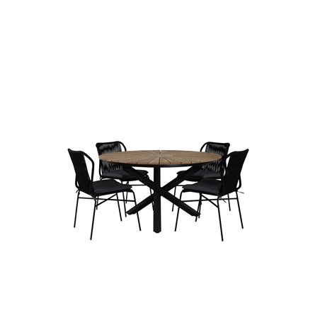 Mexico Table ø 140 - Black/Teak, Julian Dining Chair - Black Steel / Black Rope (stackable)_4