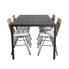 Break Table 150*90 - Black/Black, Viga Dining Chair - Black steel / Light Nature Wicker / White Cushion_4