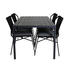 Break Table 150*90 - Black/Black, Julian Dining Chair - Black Steel / Black Rope (stackable)_4