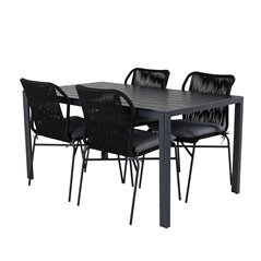 Break Table 150*90 - Black/Black, Julian Dining Chair - Black Steel / Black Rope (stackable)_4