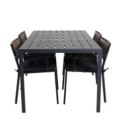 Break Table 150*90 - Black/Black, Paola Dining Chair - Black Steel / Nature Wicker / Black Cushion_4