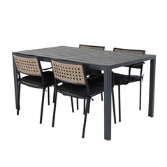 Break Table 150*90 - Black/Black, Paola Dining Chair - Black Steel / Nature Wicker / Black Cushion_4