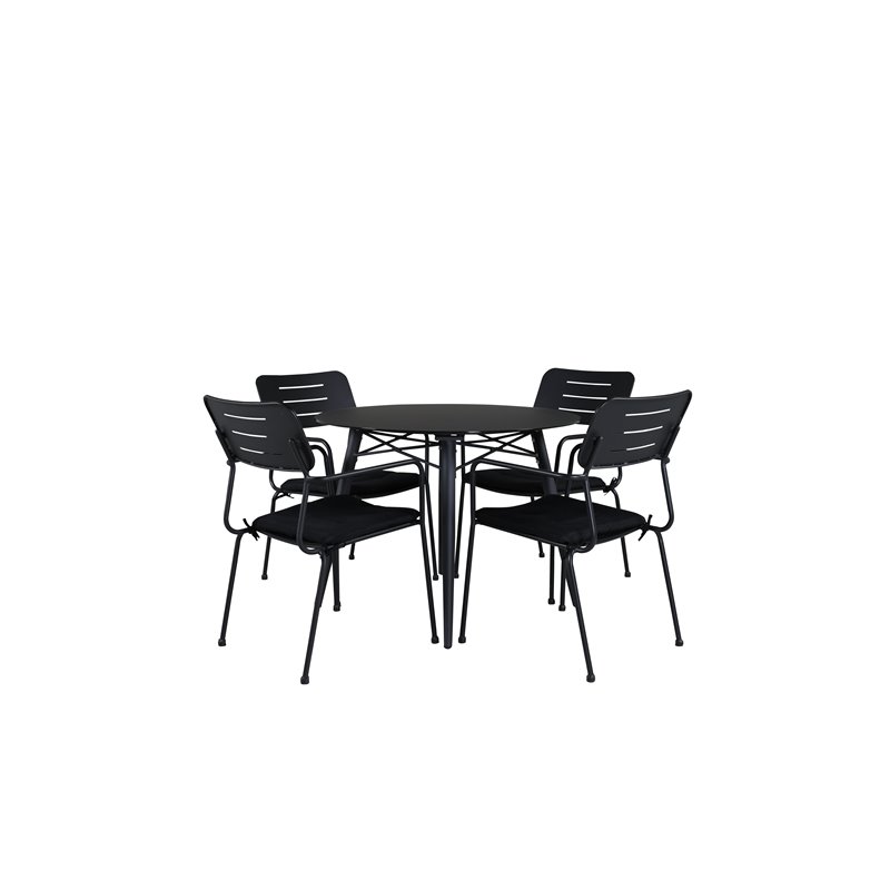 Santorini Matbord Ø 100 - Svart Aluminium / GRÅ Glas, Nicke Matsal Stol W, Armstöd - Svart Stål_4