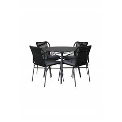 Santorini Matbord ø 100 - svart alu / grå glas, Julian Dining Chair - Black Steel / Black Rope (stackable)_4