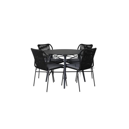 Santorini Matbord ø 100 - svart alu / grå glas, Julian Dining Chair - Black Steel / Black Rope (stackable)_4