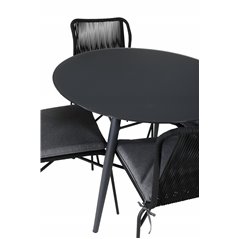 San torini Spisebord ø 100 - sort alu / gråt glas, Julian Dining Chair - Sort Stål / Sort Reb (stabelbar) _4