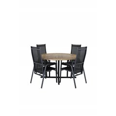 Cruz Dining - Black Steel / Acacia (teak look) ø140cm, Copacabana Recliner Chair - Black/Black_4