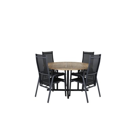 Cruz Dining table - Black Steel / Acacia (teak look) ø140cm, Copacabana Recliner Chair  - Black/Black_4