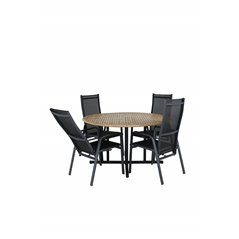 Cruz Dining - Black Steel / Acacia (teak look) ø140cm, Copacabana Recliner Chair - Black/Black_4