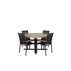 Cruz Dining Table - Black Steel / Acacia (teak look) ø140cm, Texas Chair - Black/Teak_4